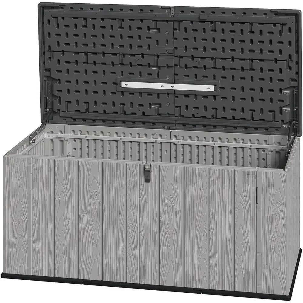 Outdoor Storage Shed, 160 Gallon Waterproof Deck Box, Lockable Container for Patio Furniture, Garden, Tools, Grey
