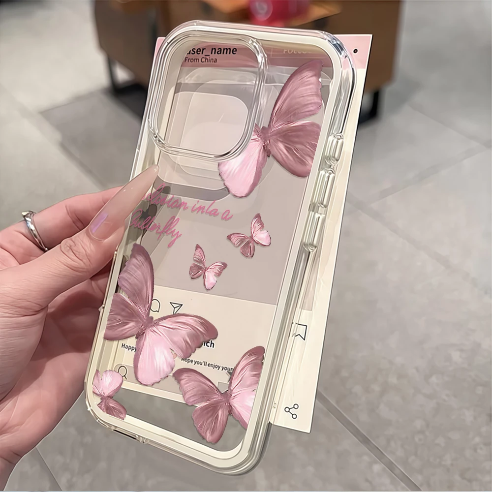Luftige, transparente rosa Schmetterlings-Handyhülle für Galaxy A57 A37 A55 A54 A36 A35 5G S25 S24 S23 Plus, transparente zweifarbige Airbag-Hülle – Detail 5