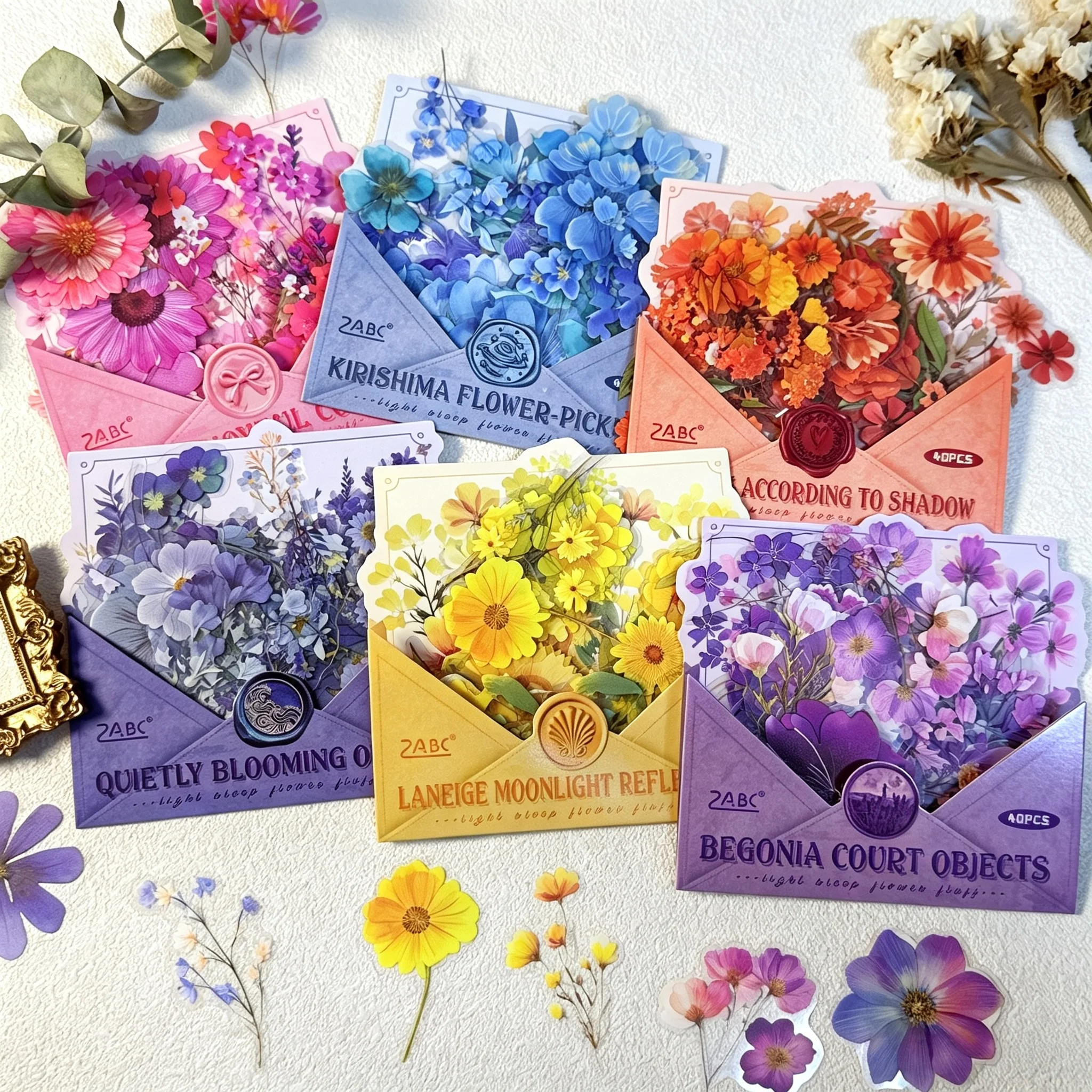 40Pcs Vintage Floral Envelope Sticker Packs, Watercolor Flower Stickers for Journal Scrapbook Gu Ka Card Making Aesthetic DIY