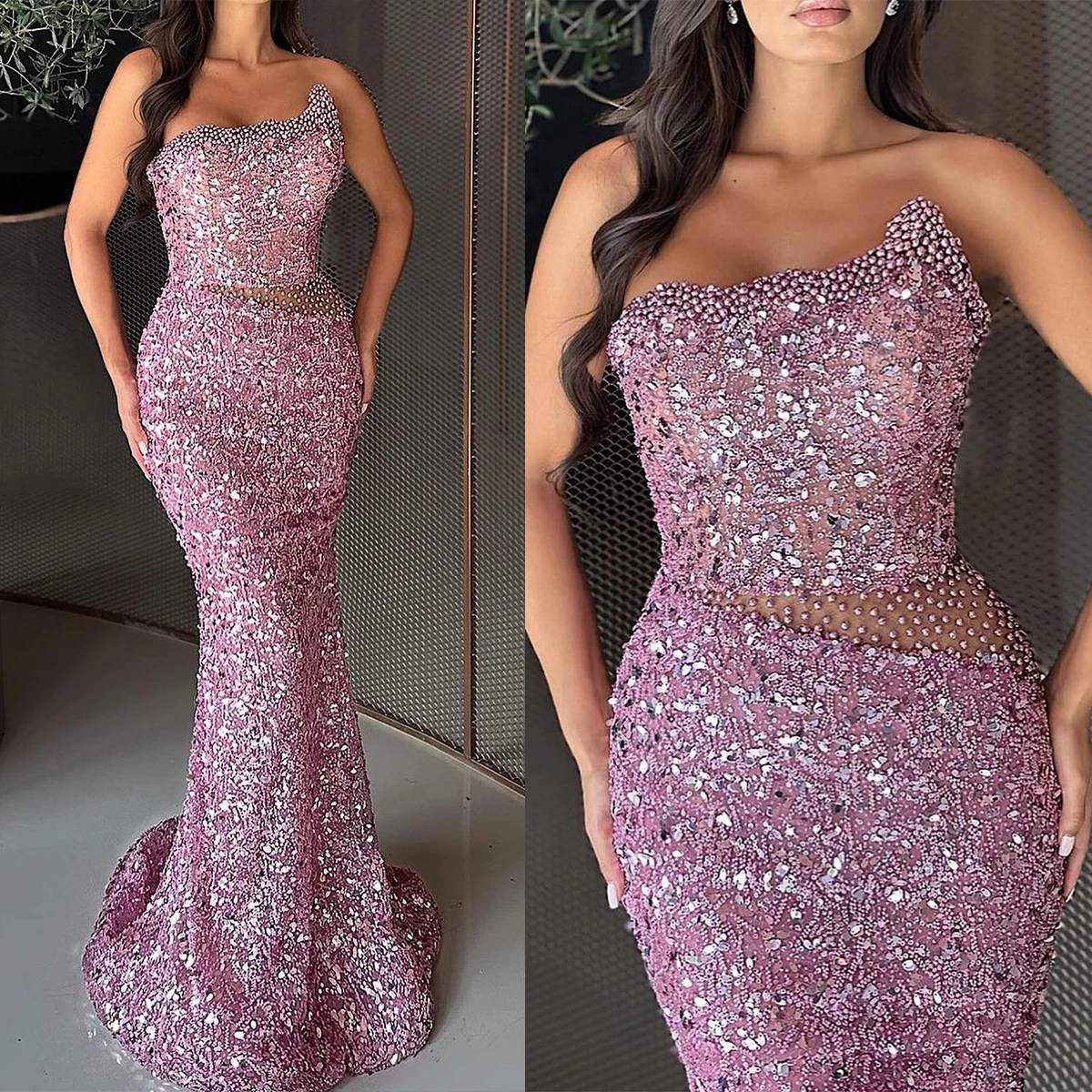 

Red Carpet Princess Mermaid Prom Dresses Sweetheart Neck Evening Gowns Custom Made Sequins Party Dresses