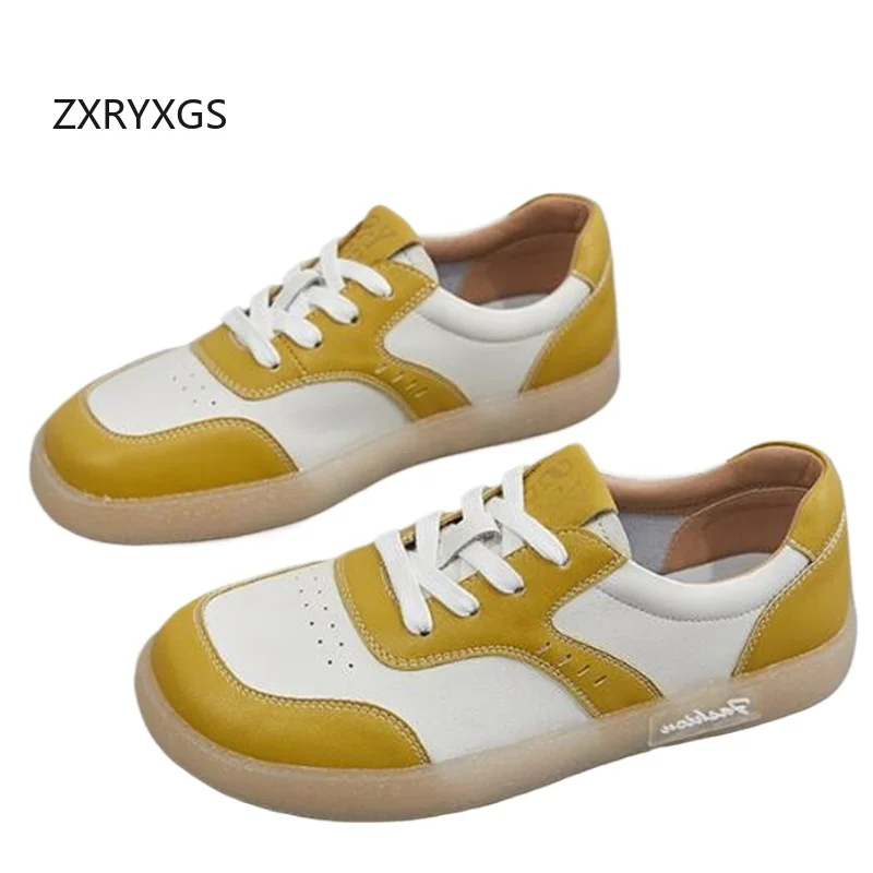 ZXRYXGS 2024 primavera Lace-up colori misti Sneakers in vera pelle scarpe basse scarpe Casual donna moda Sneaker Large Szie 43