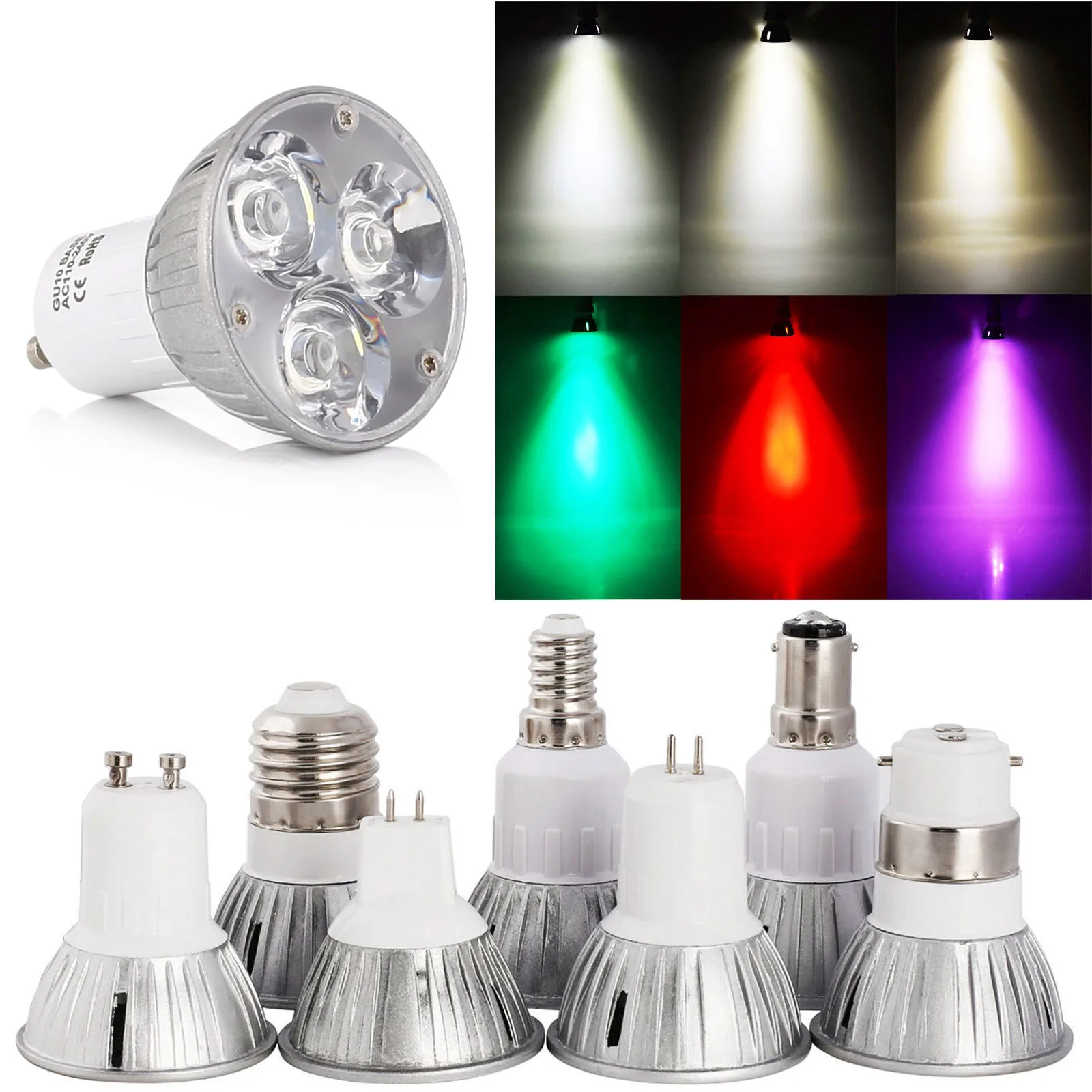 10Pcs Dimmable 3W Led Spotlight E14 Bulb Warm White 12V Red And Green Spot Light Gu10 Daylight Gu5.3 9W 2700K E12 E27 Mr16 Bulbs