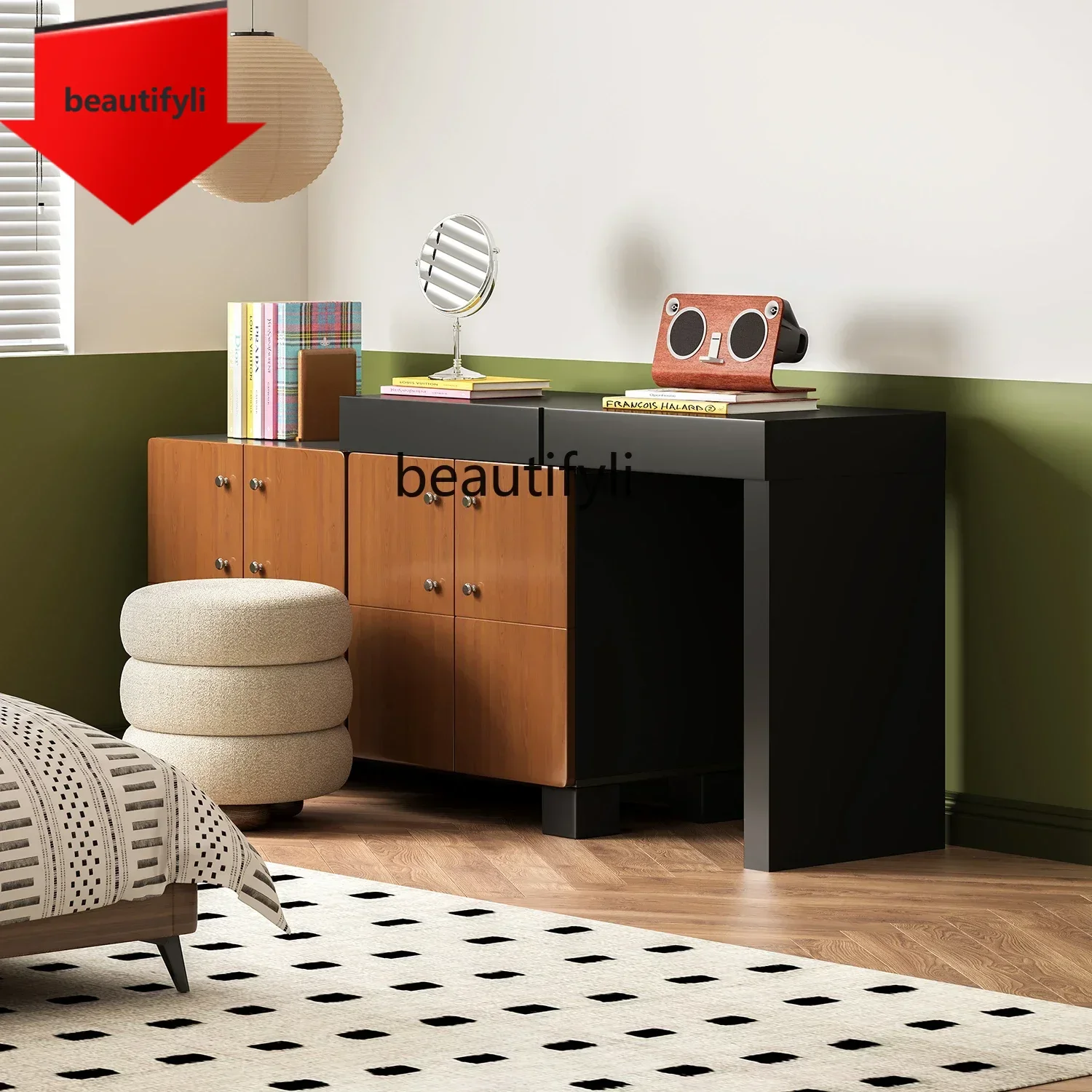 

02 Двухдверный комод для спальни, простой новый средневековый современный шкаф для хранения, встроенный столик для макияжа