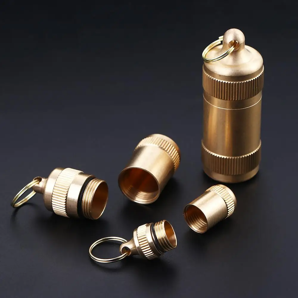 Brass Earplugs Capsule Tablet Container Camping Outdoor Accessory Keychain Holder Pill  Bottle Pill Storage Box Pill Case