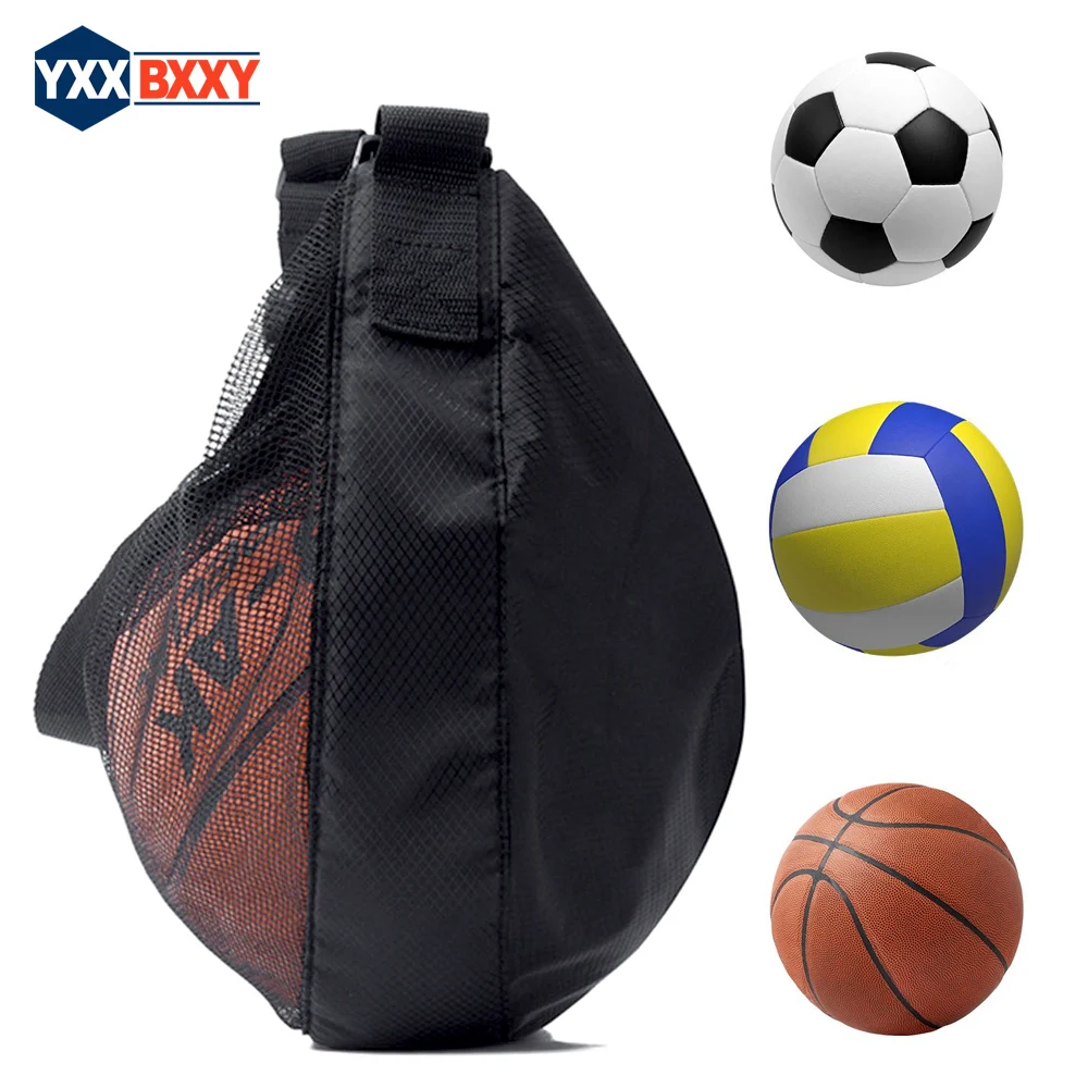 1PCS Single Ball Bag with Zipper Pocket Mesh Ball Storage Bag Sport Equipment Drawstring Sling Storage Net Carrying Basketball