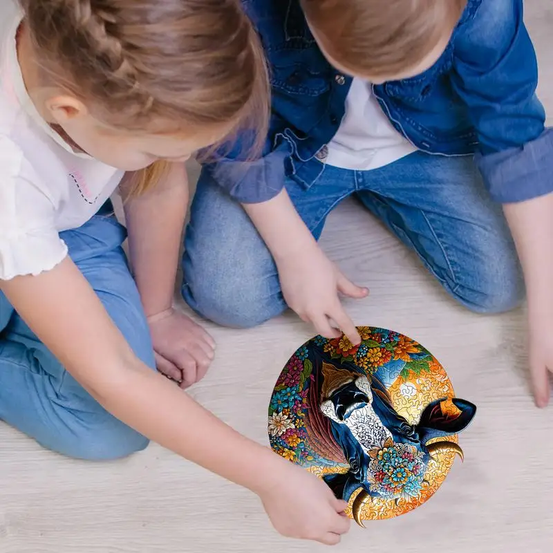 Wooden Animal Puzzle Round 3D Jigsaw Puzzles Toy Safe And Gentle Entertainment Tool For Outdoors Home School And Travel