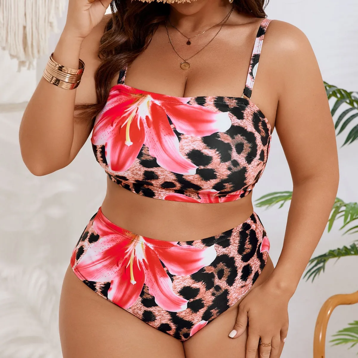 Plus Size High Waist Bikini Women's Push Up Large Size Swimsuit 2026 Summer Mujer Big Size Tummy Control Swimwear Bikini Sets