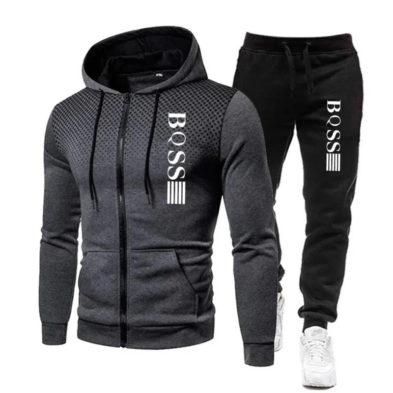 

Fashion Print Tracksuit for Men Zipper Hooded Sweatshirt and Sweatpants Two Pieces Suits Male Casual Fitness Jogging Sports Sets