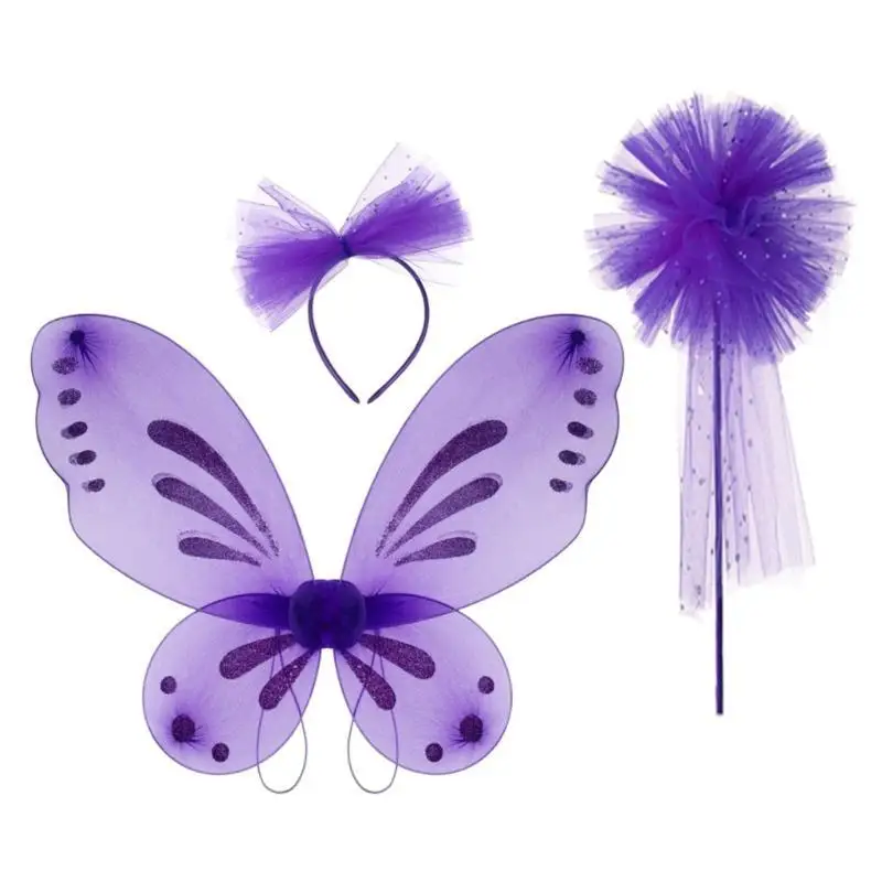 39BB Child Butterfly Wing Fairies Dress up Wing with Headband and Wand for Girl Kid Halloween Butterfly Costume for Cosplay