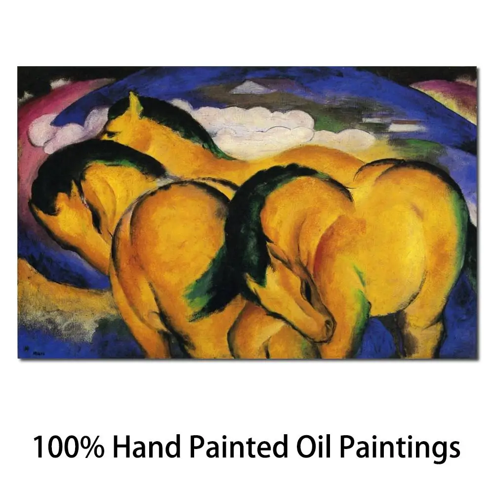 

Abstract Canvas Art Little Yellow Horses Handmade Franz Marc Painting High Quality Modern Artwork for Living Room Wall Decor