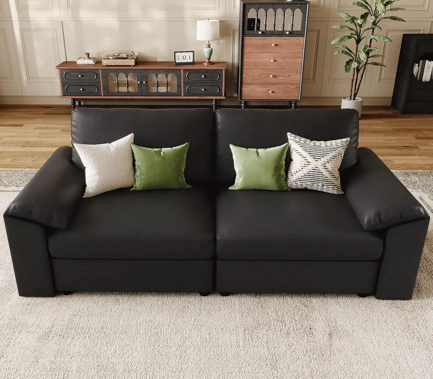 Modular Sectional Loveseat, Black Fabric, Convertible Configuration, Living Room Furniture, Customized
