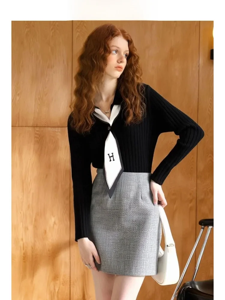 

Элегантный приталенный вязаный свитер с завязками Ele Commuter Sle от ZhuoZhi, однотонный, с длинными рукавами, осенняя новинка