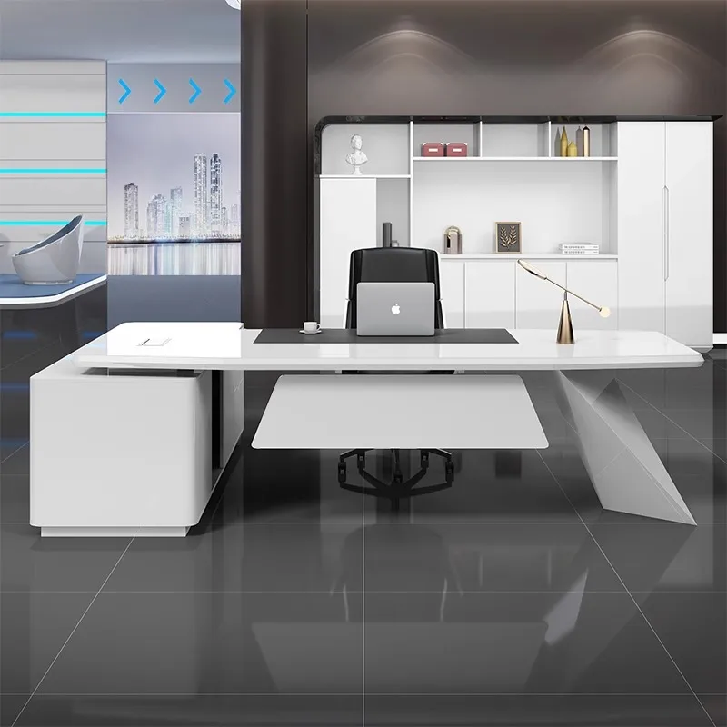 

Fashionable White Painted boss Desk, Minimalist Manager Supervisor Computer Desk