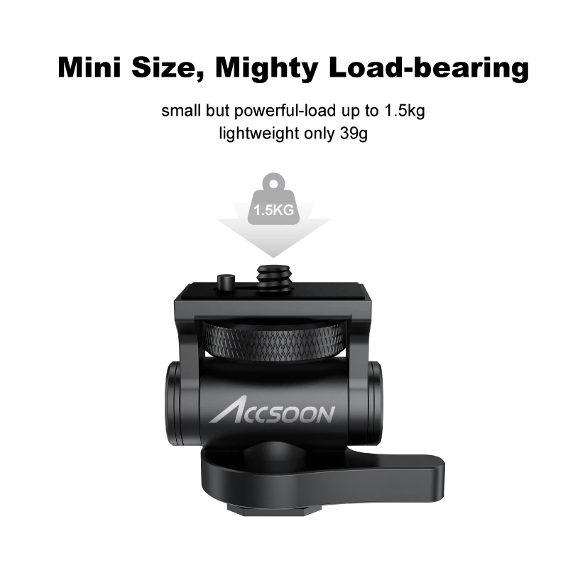 Accsoon Tripod Head Cold Shoe Adapter Load Bear 1.5kg  Mount Bracket 180 Degree Adjustable 1/4 Inch Screw for Camera Accessory