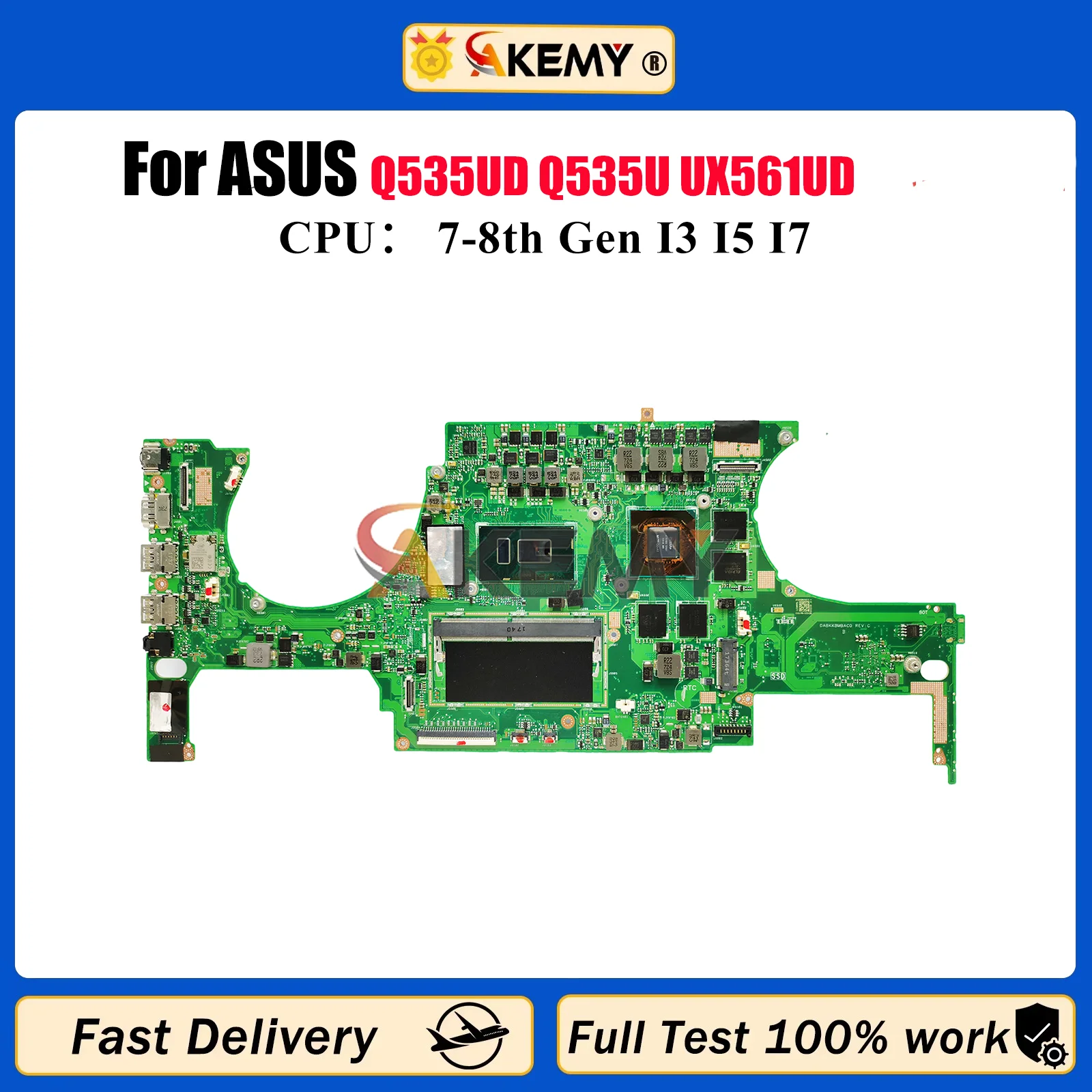 

UX561UD Материнская плата для ноутбука ASUS ZenBook UX561U Q535UD Q535U UX561UA UX561UD Материнская плата с процессором I3 I5 I7 100% tests OK stk