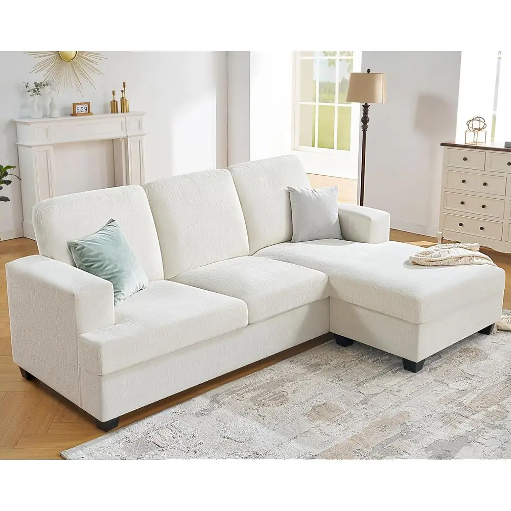 

Reversible L-Shape Sofa with Storage and Chaise, 89 Convertible Couch in Beige Chenille for Living Room Comfort