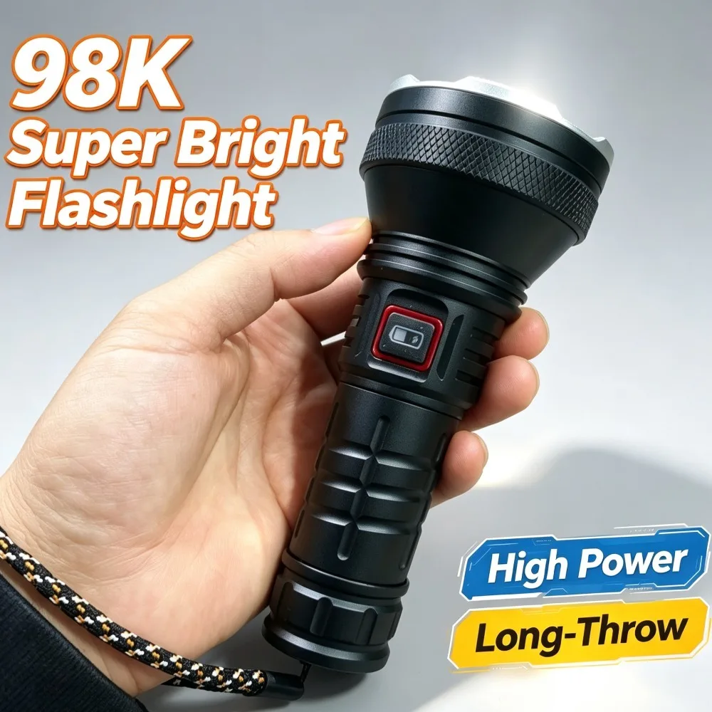 98K Super Bright Flashlight BT90 High Power Long‑Throw Torch Ultra‑Long Runtime for Outdoor Camping Patrol Lighting