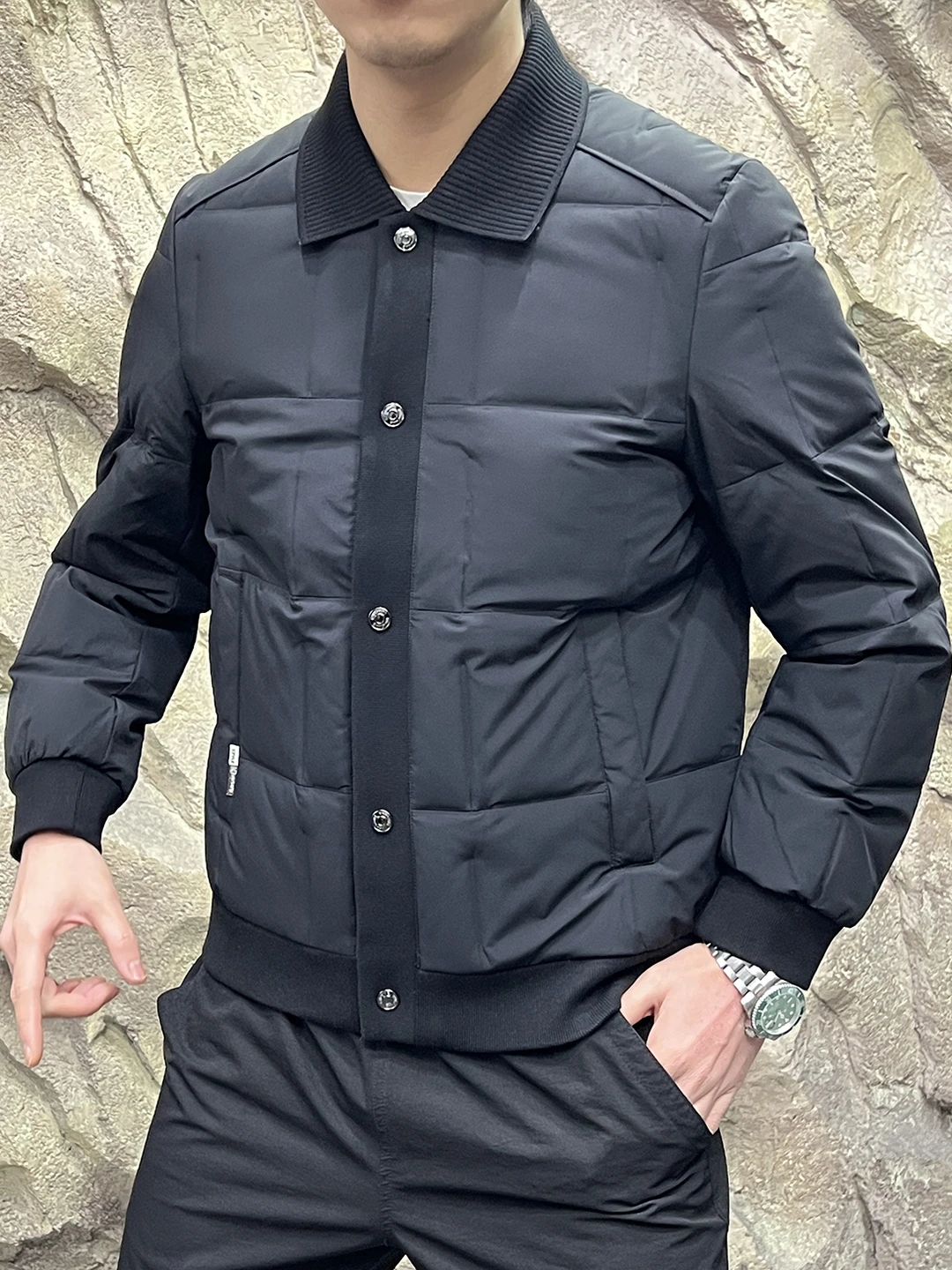 

Men's Faionable Thiened 90 Du down Puffer Jaet Stand Collar Outdoor Windproof Water Repellent Warm Regular Fit Coat