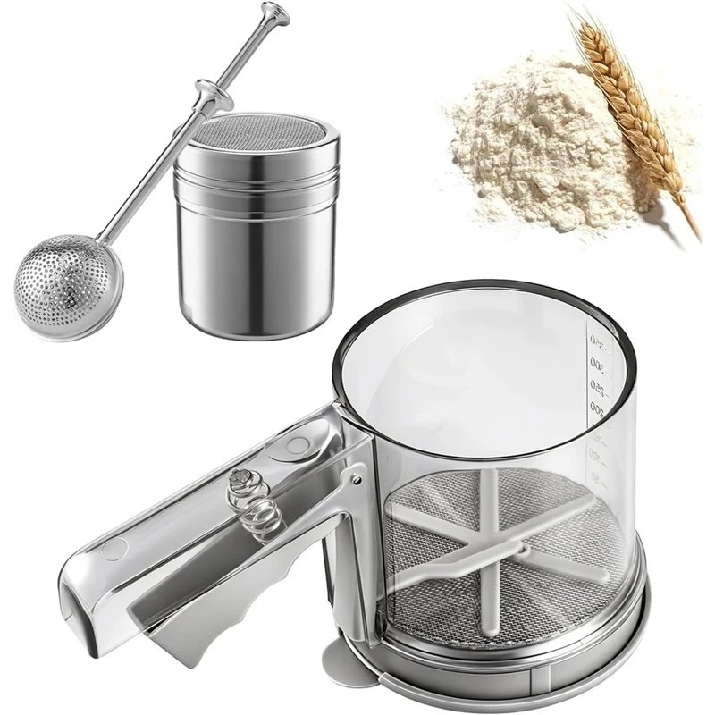 Cost Effective Flour Sifter, 3 Cup Flour Sifter, Sifter For Baking Sifter Handheld Baking Sieve Food Double-Filter, For Baking