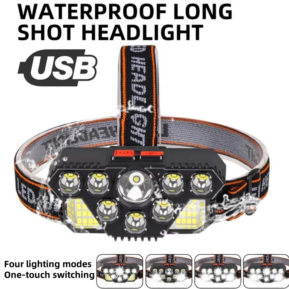 

8 Safety Lights Head Light Multi-Angle Adjustment Mode Switchable LED Headlamp Strong Light Rechargeable Night Fishing Headlight