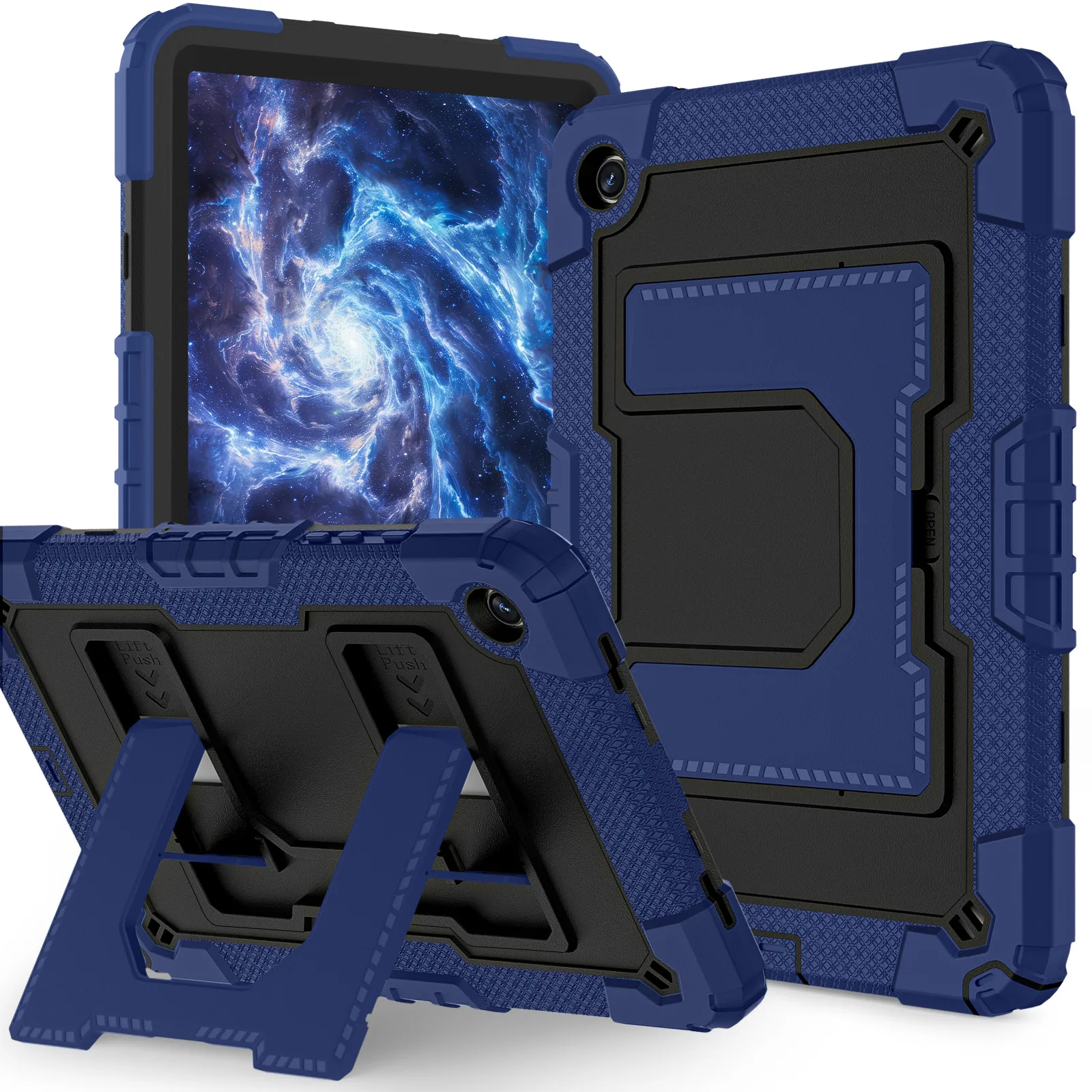 

Tablet Case with Kickstand for Samsung Galaxy Tab A9+ SM-X216B Anti Drop PC + Silicone Cover - Navy Blue+Black