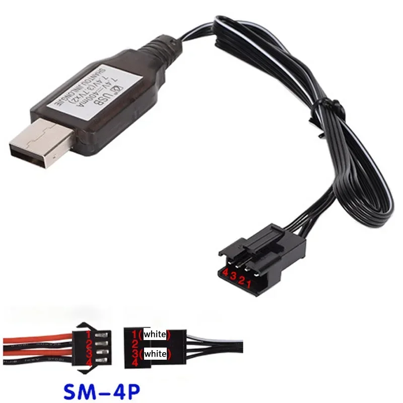 7.4v USB Charge Cable (3.7v x2) Charger SM-4P+ or SM-4P- Plug Li-ion Battery for Electric RC Toys Car boat SM-4P Battery