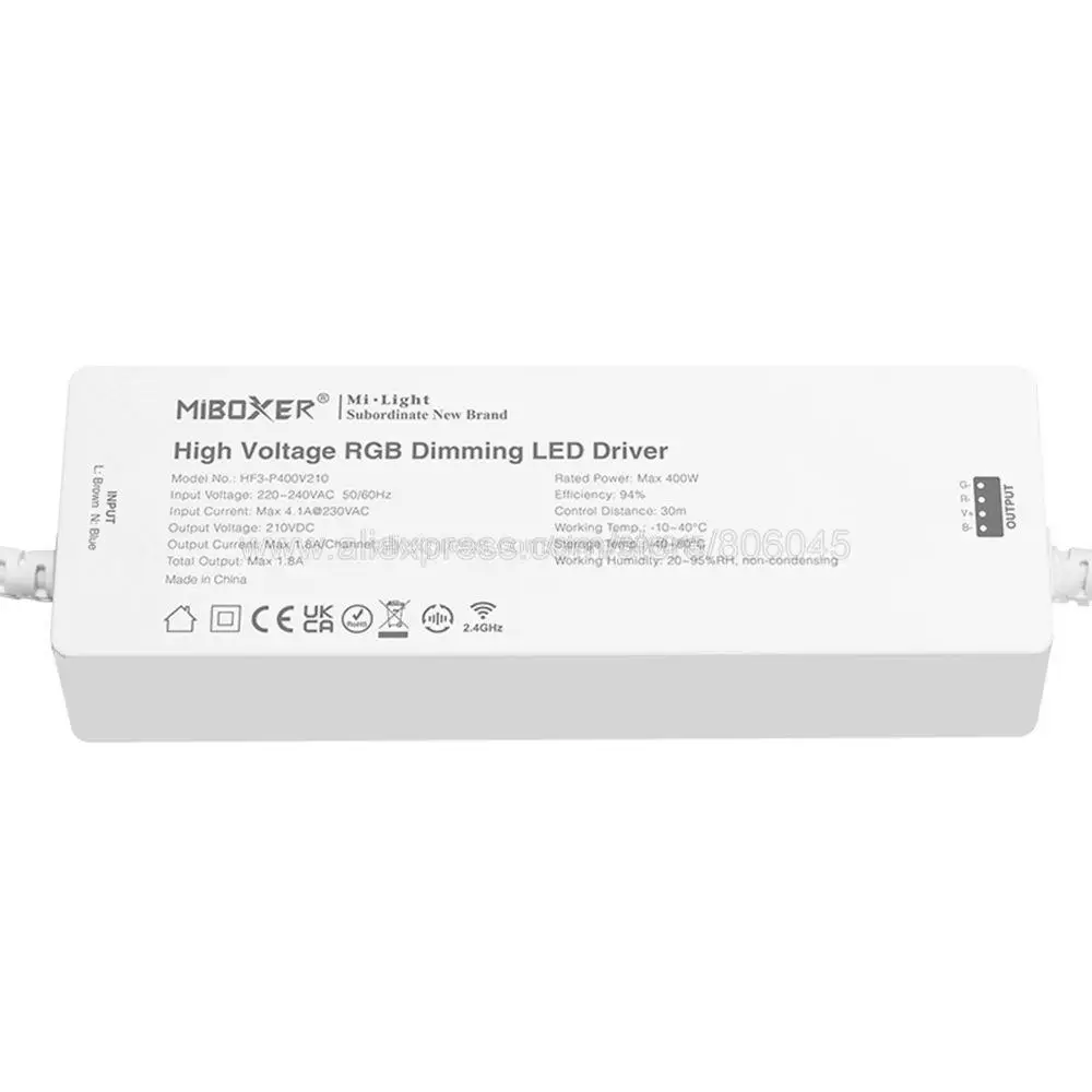 MiBoxer HF3-P400V220 Wysokonapięciowy sterownik LED do jednokolorowych podwójnych białych taśm LED RGB 2,4G RF Pilot zdalnego sterowania