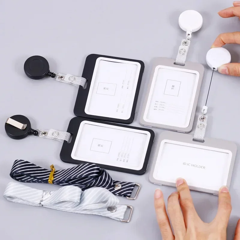 Name ID Card Holder Working Permit Case Plastic Badge Holder Lanyard Badge Reel Retractable for Staff Pass Card Cover Sleeve