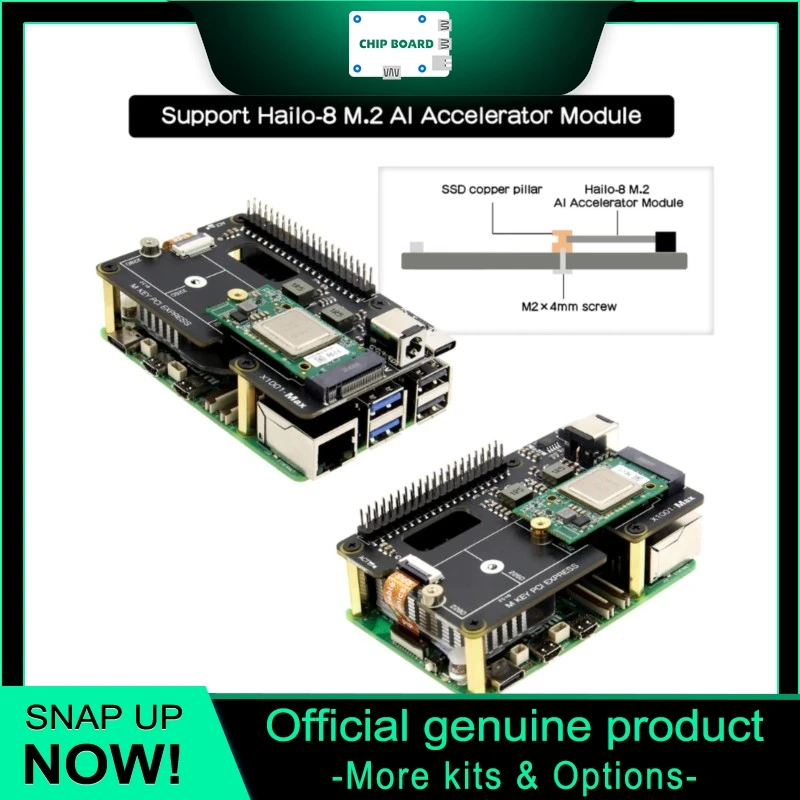 Geekworm X1001-Max NVMe M.2 PCIe3.0 HAT, 120W 9-20V Power Input, Supports AI Acceleration & High Capacity SSD