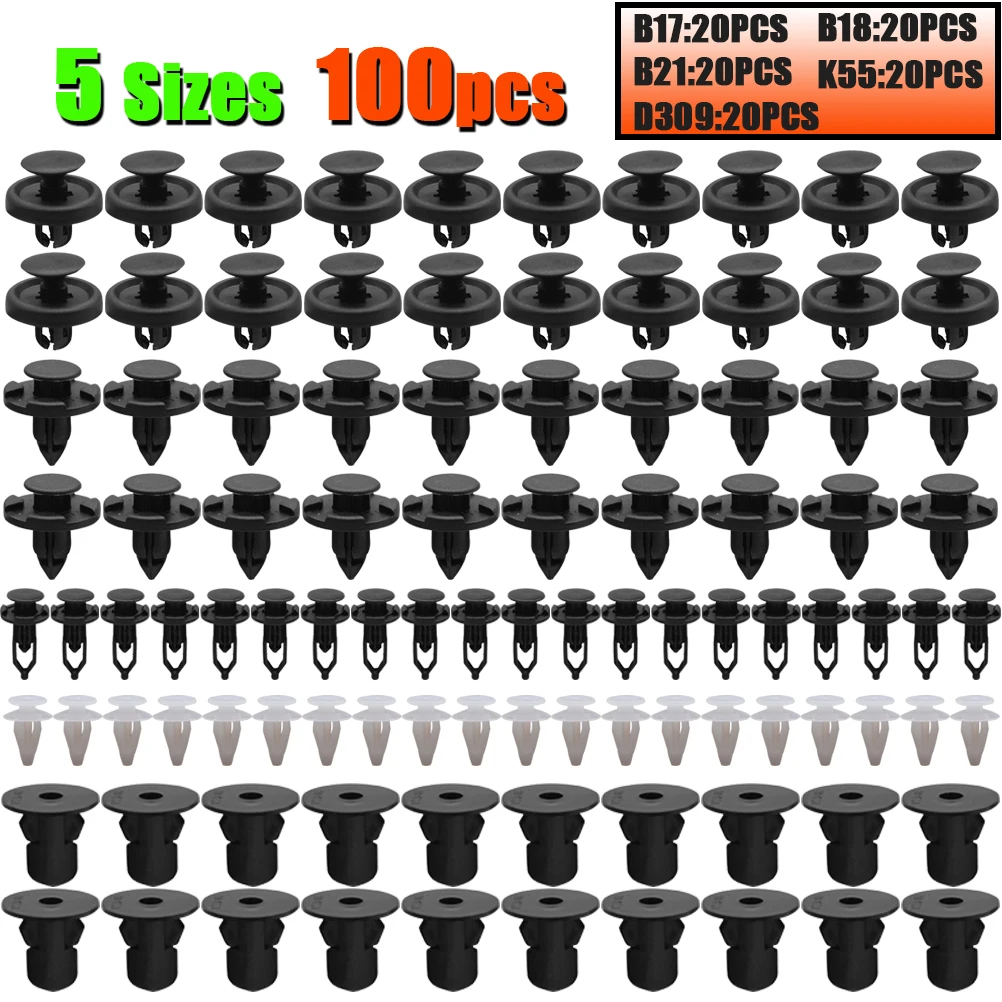 100x 5 Sizes Auto Fastener Car Body Push Pin Rivet Trim Moulding Clips Bumper Fender Sill Panel Splash Guard Grommet For Toyota