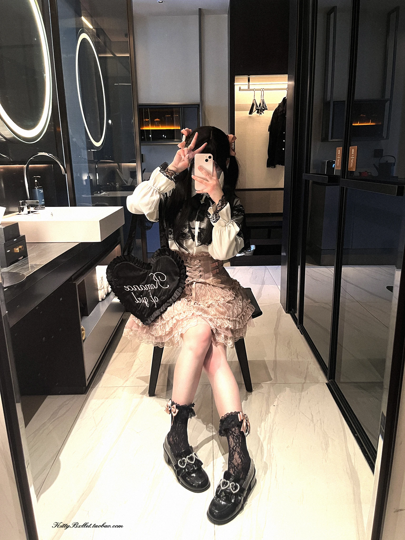 Japanese Mine Style Lace Splicing Short Skirts High Waist Lace-up A-line Heart Leather Buckle Sweet Versatile Mini Skirt Women