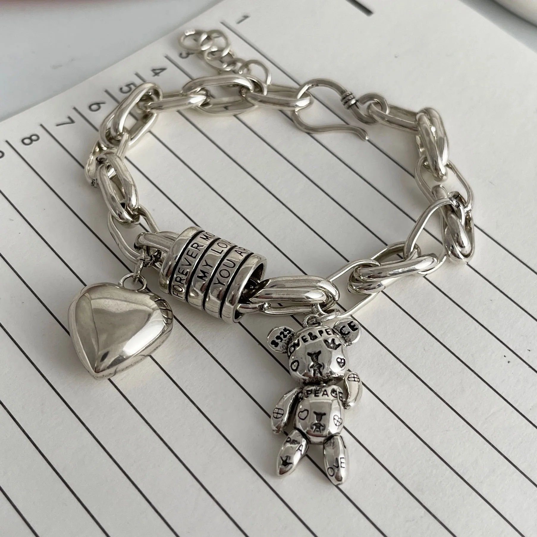 Women's 100% Solid 925 Sterling Silver Retro Bracelet, Vintage
