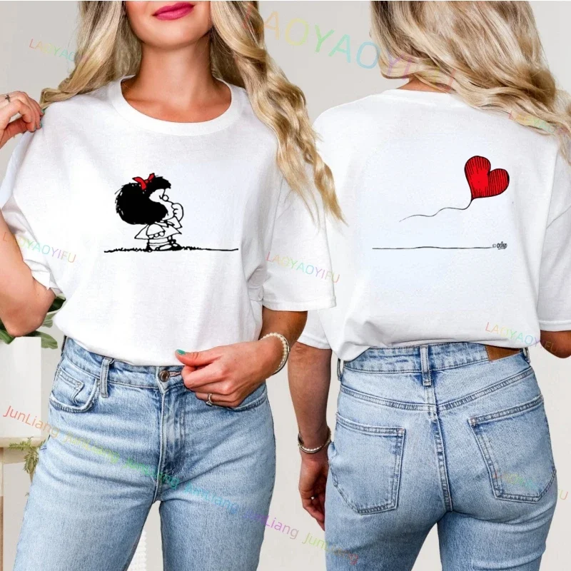 Kawaii Mafalda Graphic Print T-shirt Women's Harajuku Aesthetic Clothing Top 2024 new fashion casual Harajuku Y2K streetwear