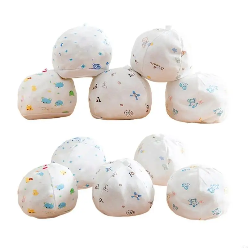 L5YA 10 قطع قبعات قطنية للرضع بتصميم سلس قبعة ناعمة قابلة للتنفس لحديثي الولادة أغطية الرأس في المستشفى ملابس يومية قبعة جمجمة #1