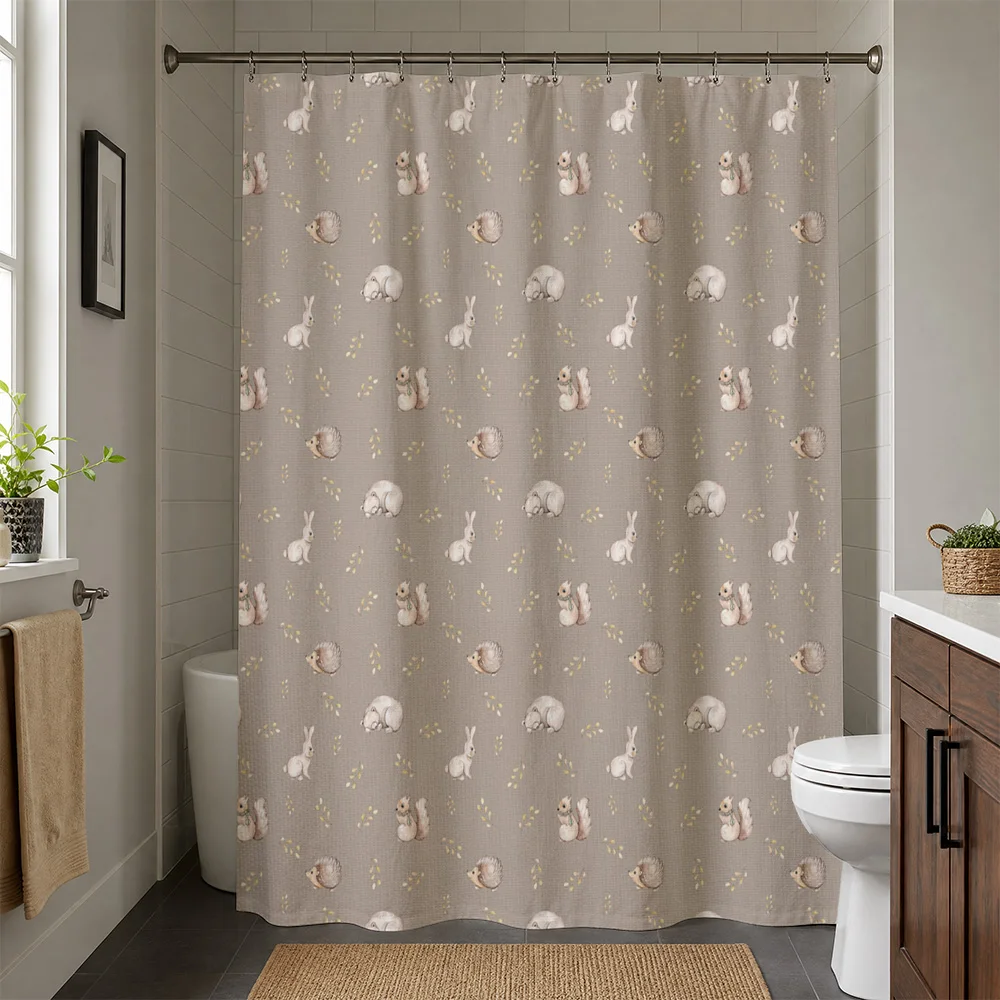 Adorable Cartoon Bunny Shower Curtain Waterproof Bathroom Decoration Panel Cute Rabbit Print Home Decor Accessories