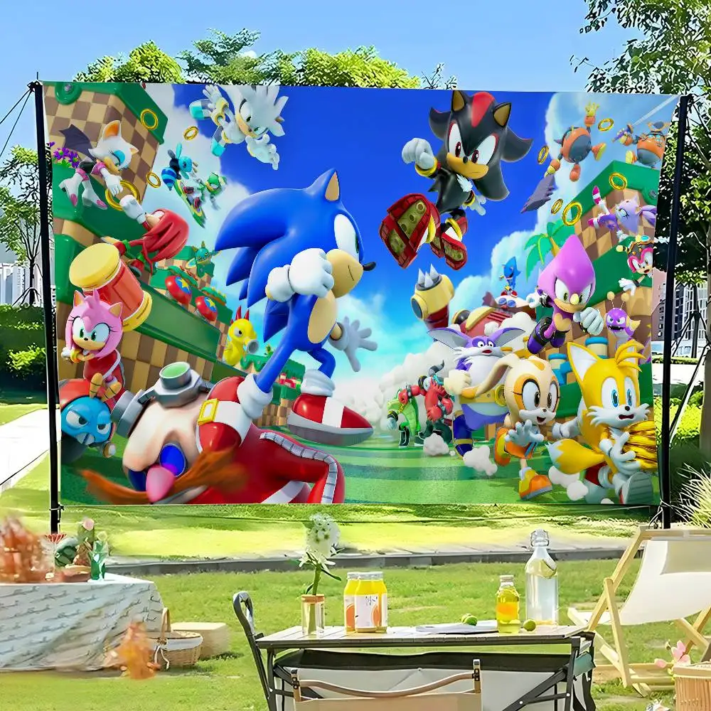 S-Sonic The-Hedgehog Cartoon Retro Flags Multiple Choice Living Studio Booth Interior Decoration Banner