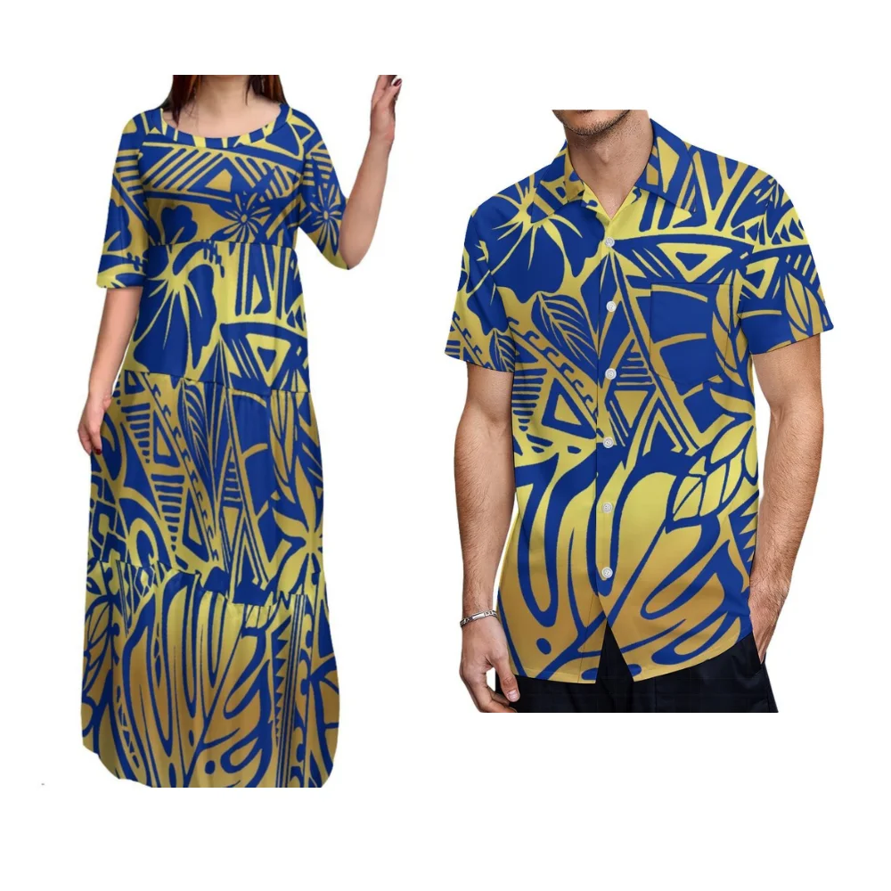 

Tax Free Samoa Fiji Hawaiian Islands Women's dress Men's shirt Polynesian floral print couple's clothing custom pattern
