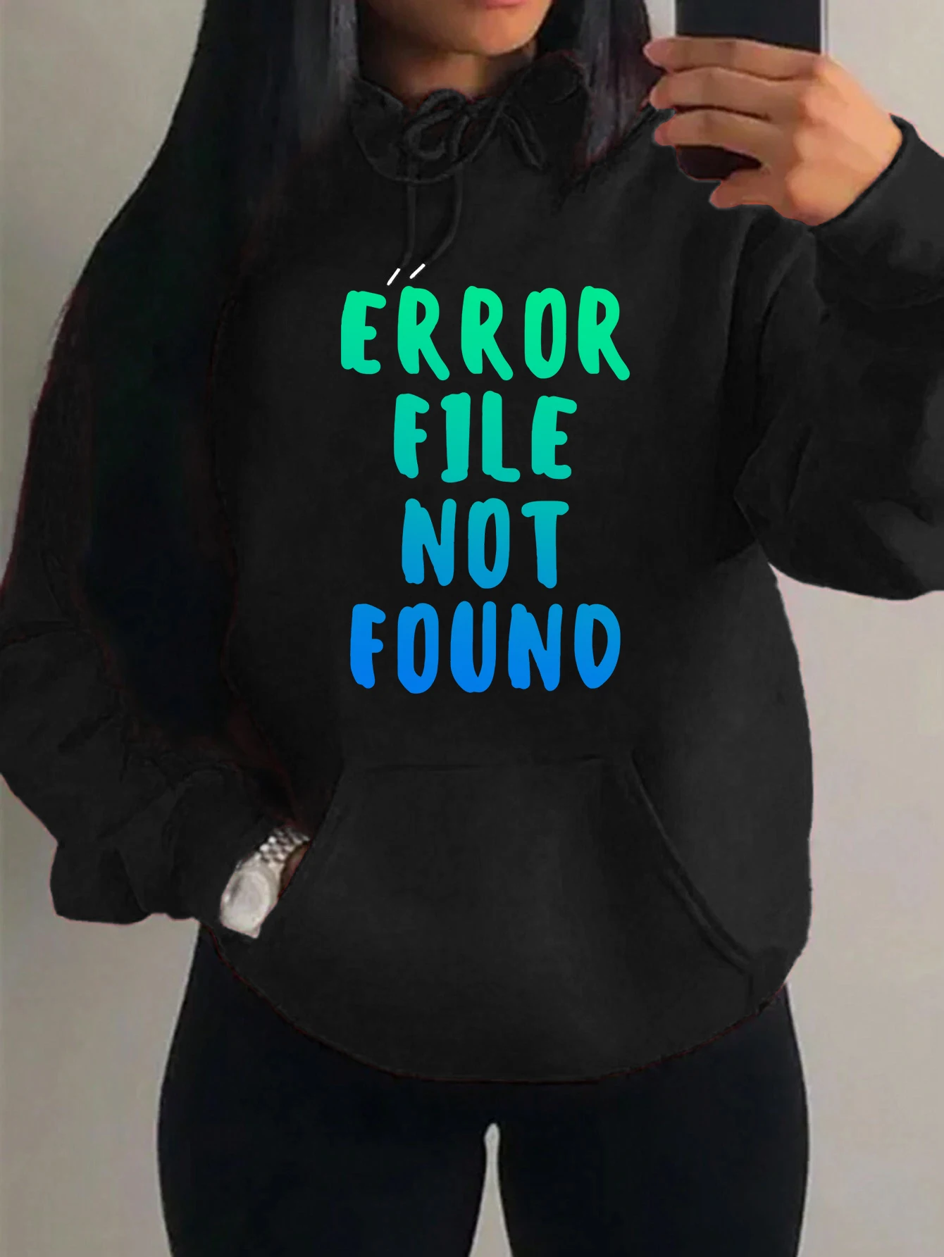 

Gradient Blue Error File Not Found Word Print Women Streetwear All-Match Fashion Hoody Autumn Fleece Hoodie Loose Clothes Unisex