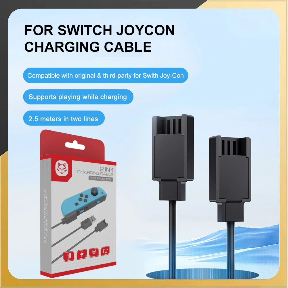 

For Switch Joycon Controller USB Charger Cable Portable 2.5M Charging Cord 2 in 1 Charging Cables for Nintendo Switch Accessorie