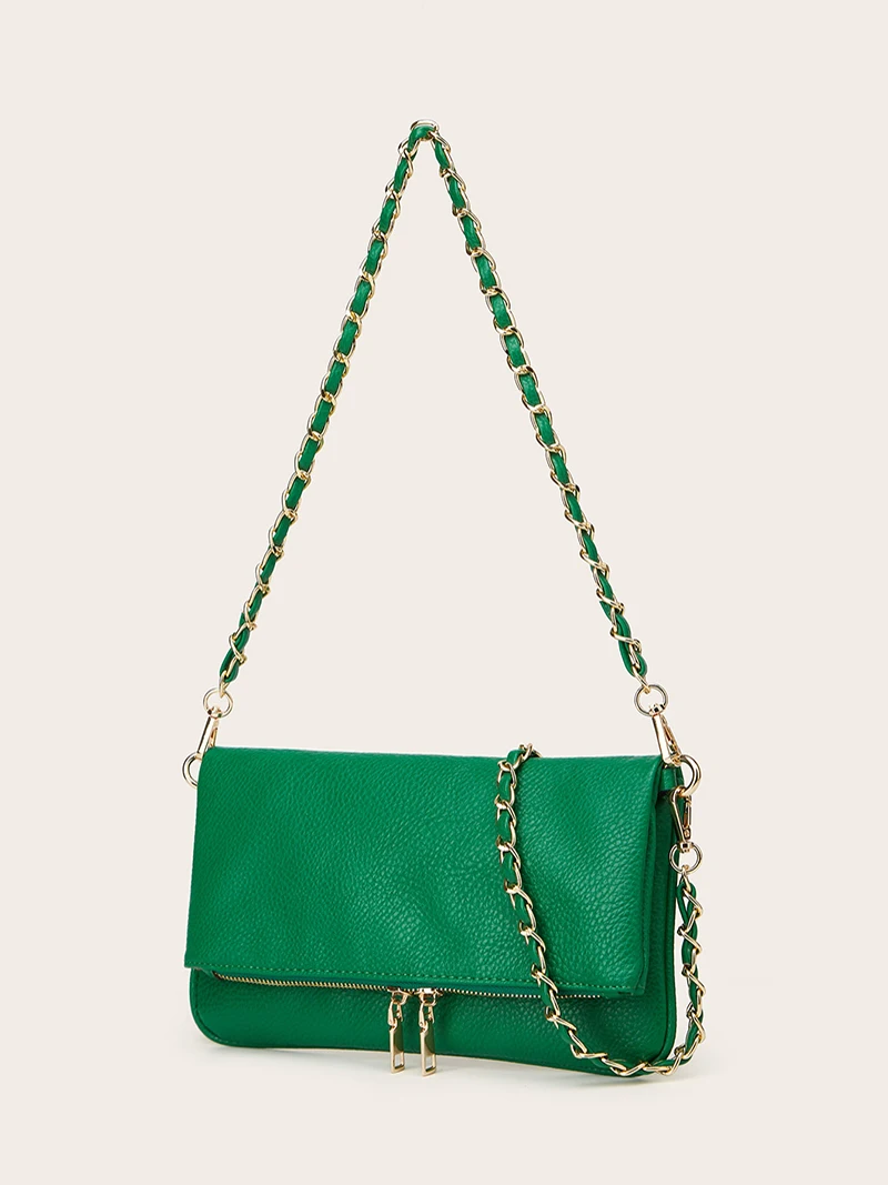 Litchi Pattern Chain Armpit Bag Women's Solid Color Zipper Small Square Pack Commuting Shopping Wallet Female Crossbody Bags