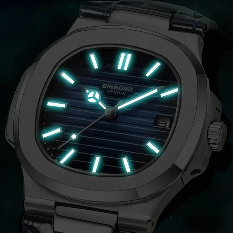 BINBOND ใหม่แท้ชายหนุ่มควอตซ์ Watchwith แฟชั่นสายหนังกันน้ําปฏิทินธุรกิจหรูหรานาฬิกาผู้ชาย