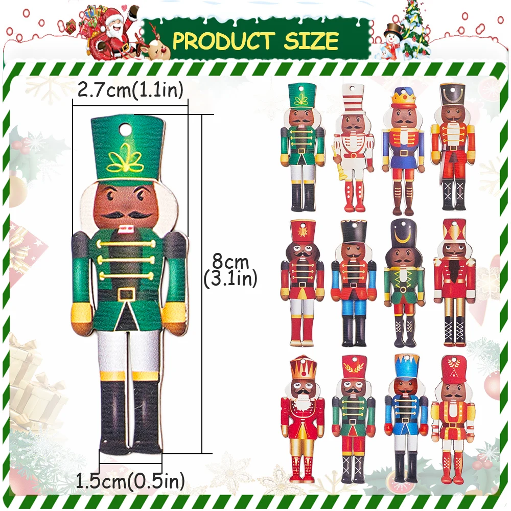 12Pcs 8/13cm New Christmas Nutcracker wooden ornament set Party atmosphere decorate Christmas tree hanging with New Year gifts