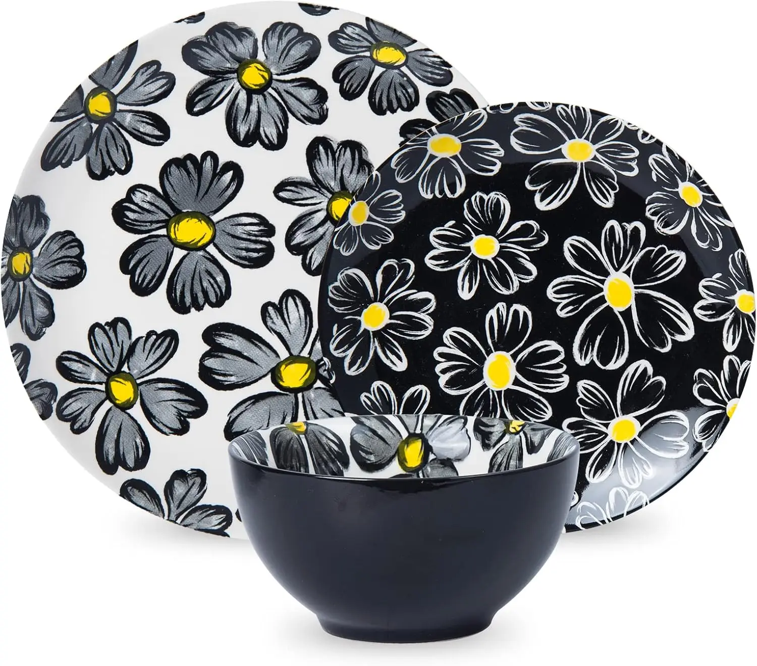 

12-pieces Dinnerware Set Ceramic Dish Set Plates Sets Service for 4, Bowl Sets, Stoneware Dinnerware Sets