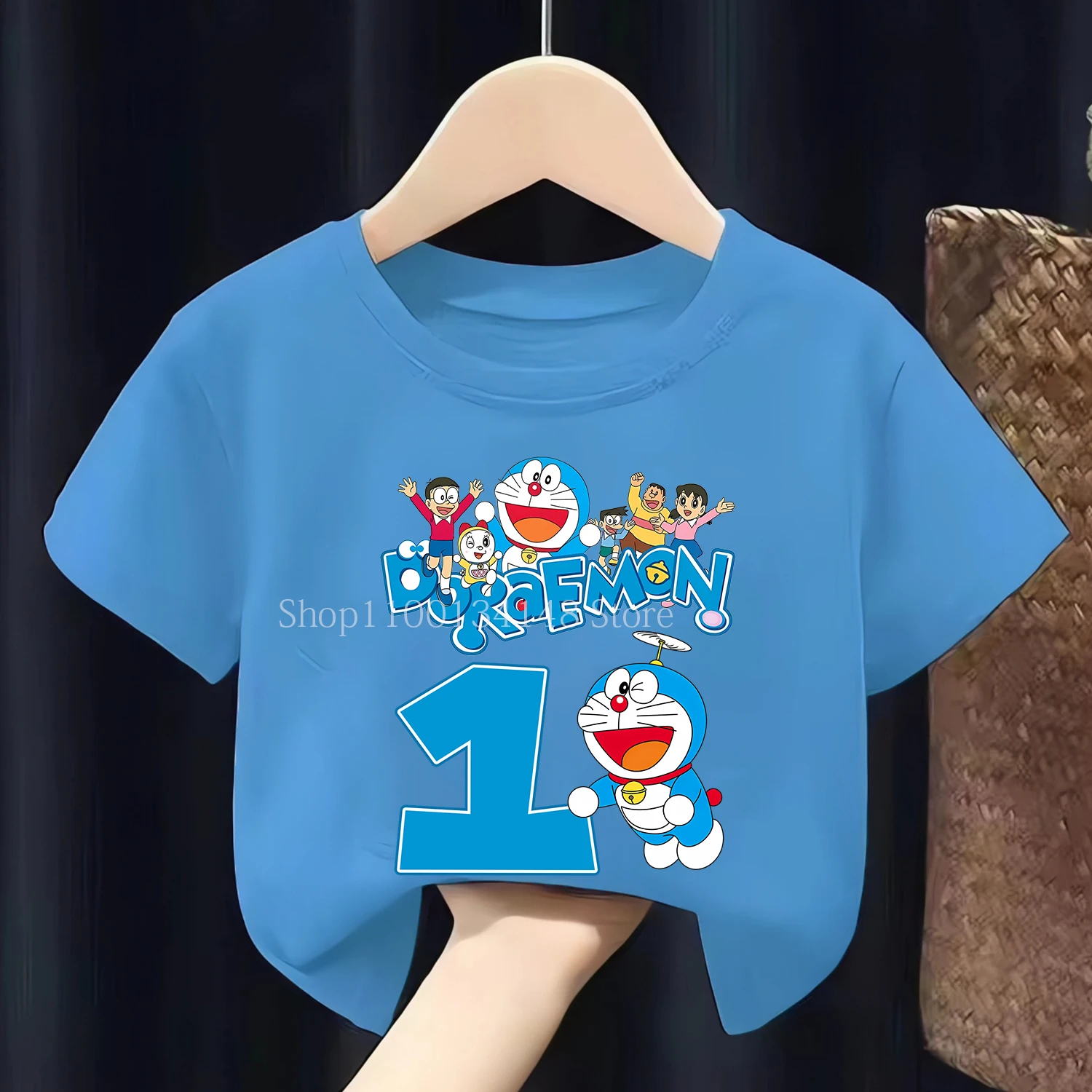 Camiseta de Manga Corta con Estampado de Doraemon de Verano 2026, Temática de Fiesta de Cumpleaños, 100% Algodón Puro, para Niños y Niñas, Camiseta para Padres e Hijos
