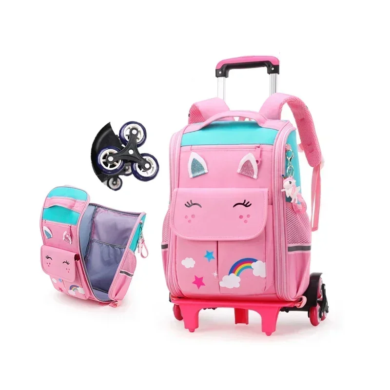 

Girls' School Backpack School Bag Student High Capacity Rolling Backpacks Kids Trolley Wheeled Bag Children Backpack Wheels