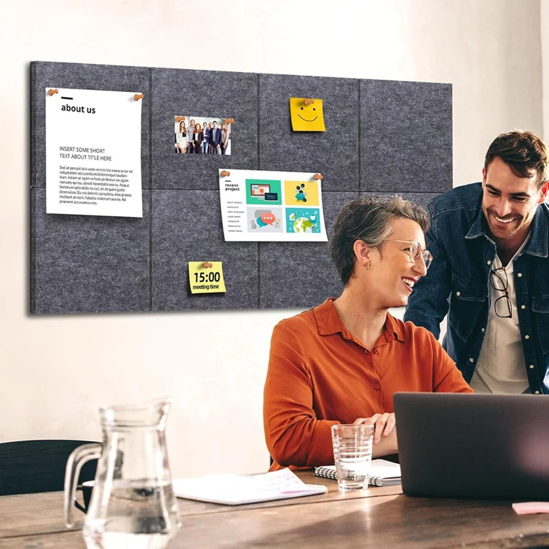 A35Q-Cork Board Wall Felt Board Tile With 60 Push Pins And Safe Removable Adhesive Labels For Bulletin Board In Office