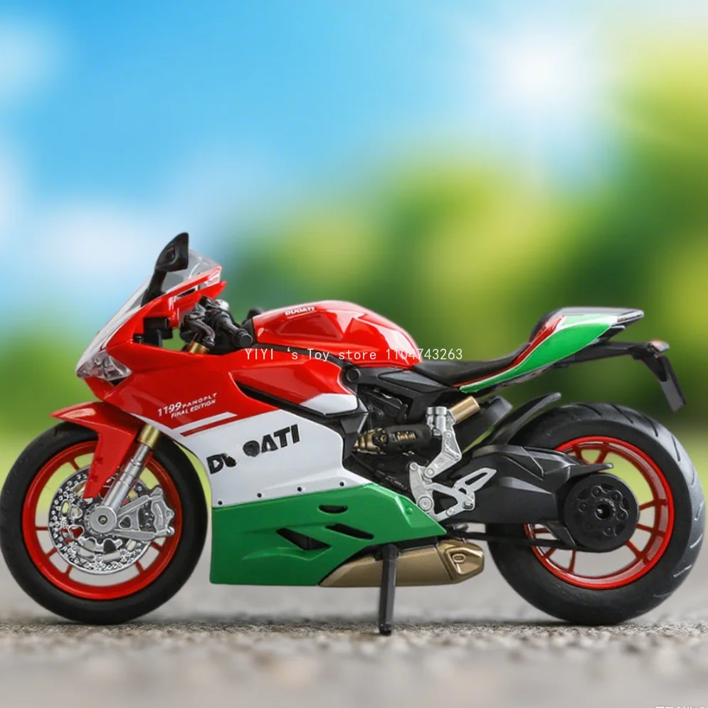 

1:12 1199 Motorcycle Model Toys Alloy Diecast With shock absorbers Sound Light Toy for Children Boys Gifts 25A25