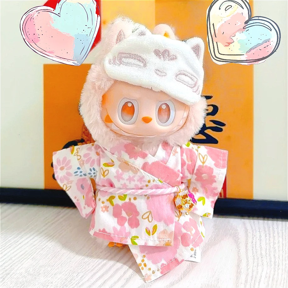 

Summer Fresh Style Japan Kimono Set for 15/17cm Labubu Doll Gentle Light Color Clothes Doll Accessories