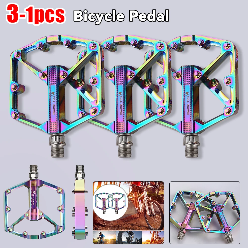 WEST BIKING Bike Pedals Aluminum Alloy Anti-slip Bike Pedals Ultralight Sealed Bearing One-piece MTB Road Mountain Cycling Pedal