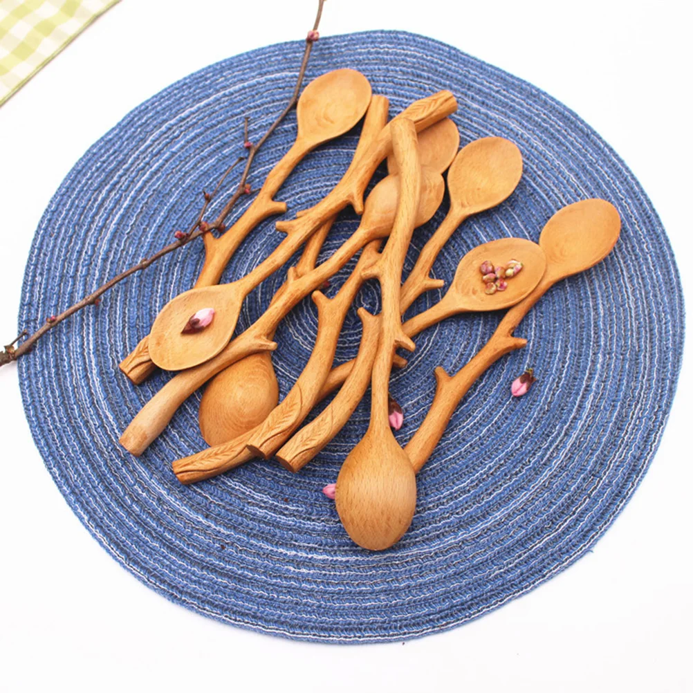

Beech Coffee Wooden Noodle Natural Grain Reusable Environmental Health Soup Spoon Wood Stirring Spoon Kitchen Barware